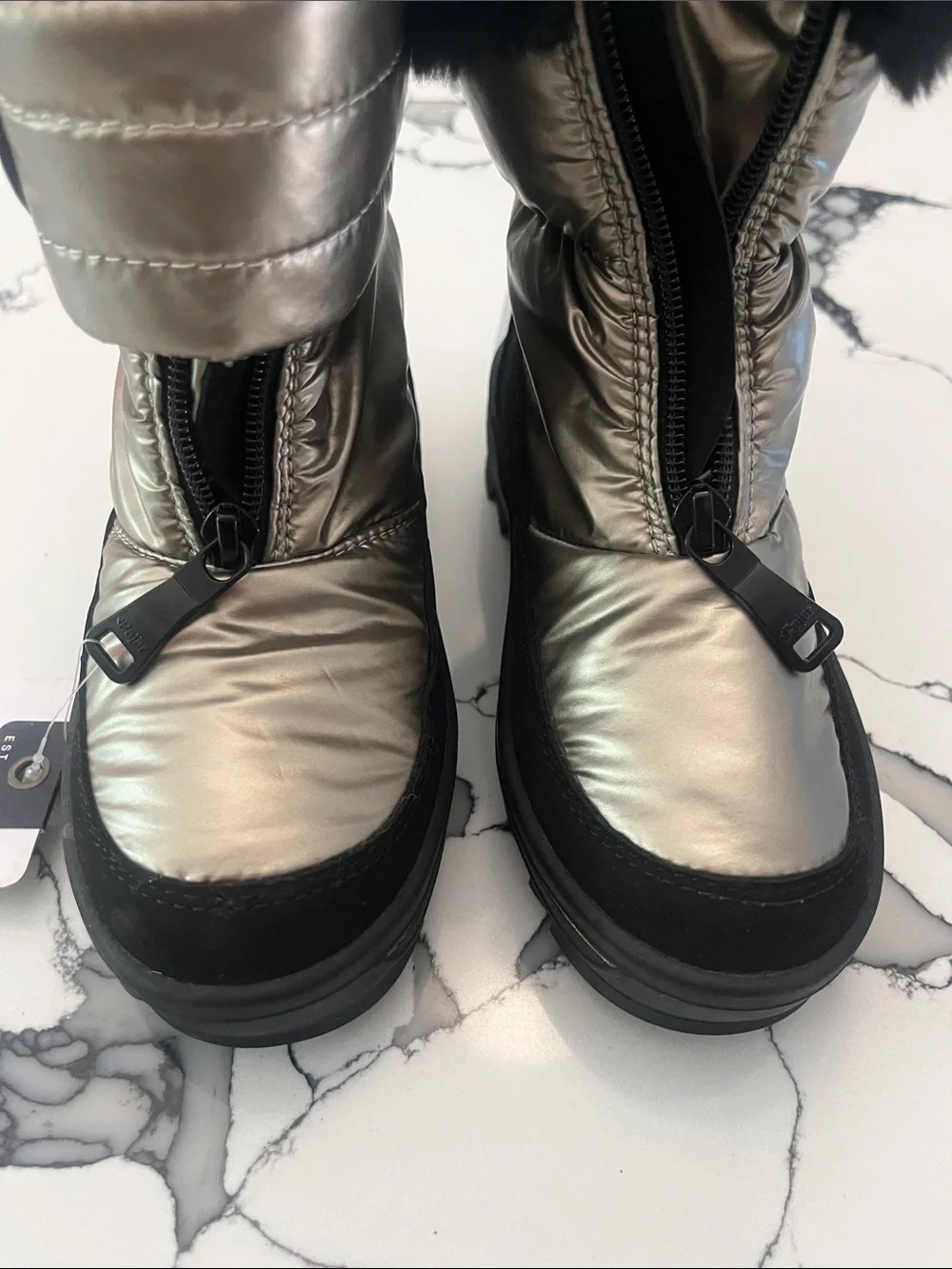Pajar Metallic Gold and Black Faux Fur Winter Boots, Size 12